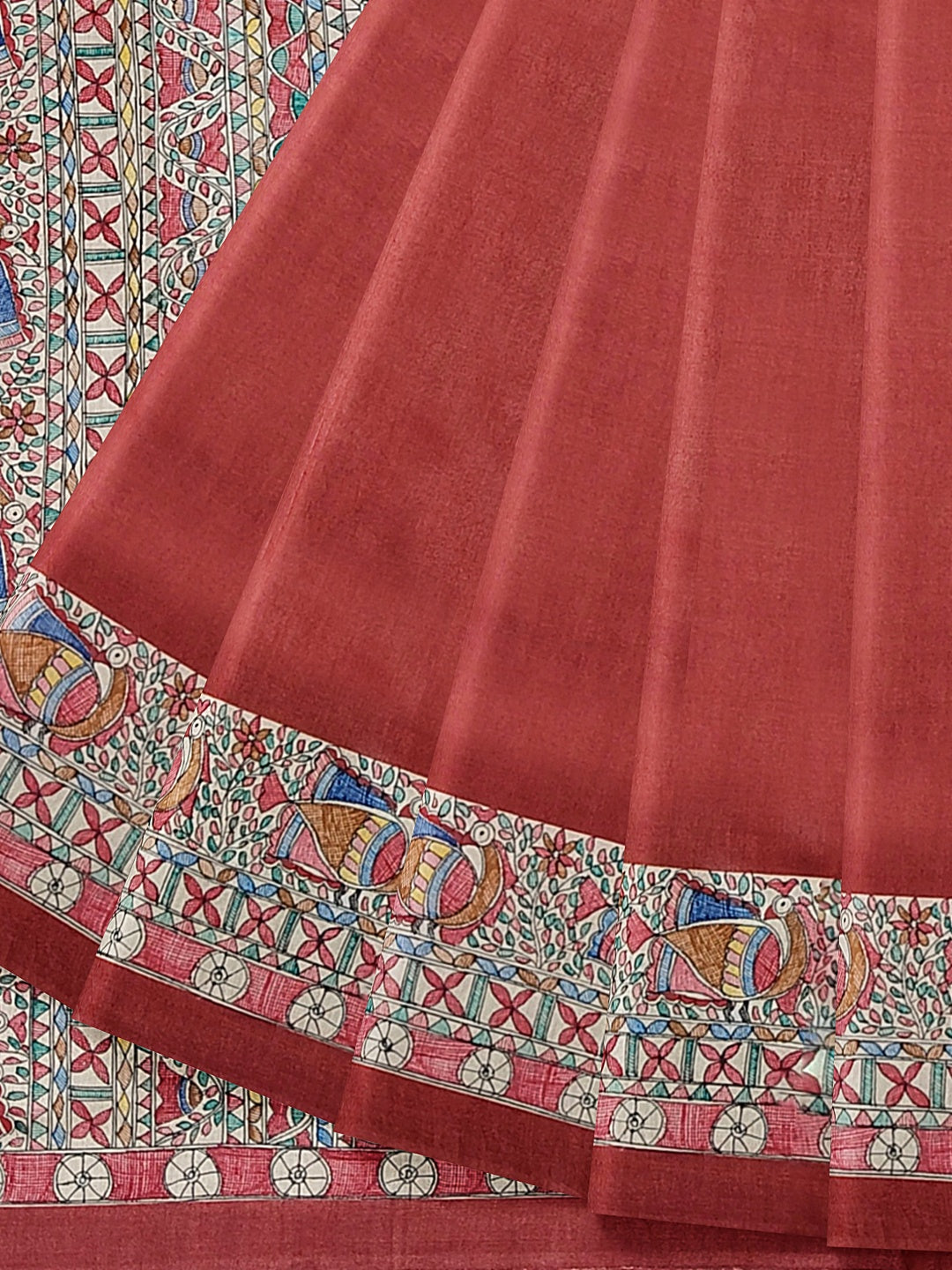 Handpainted Madhubani Saree on Tussar Munga Silk – “Doli ka Haar”